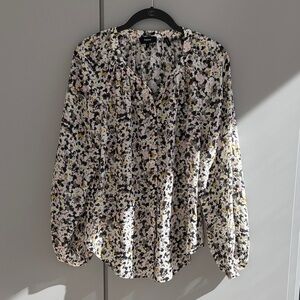 Theory Romantic Urban Floral Blouse - Black, White, Yellow